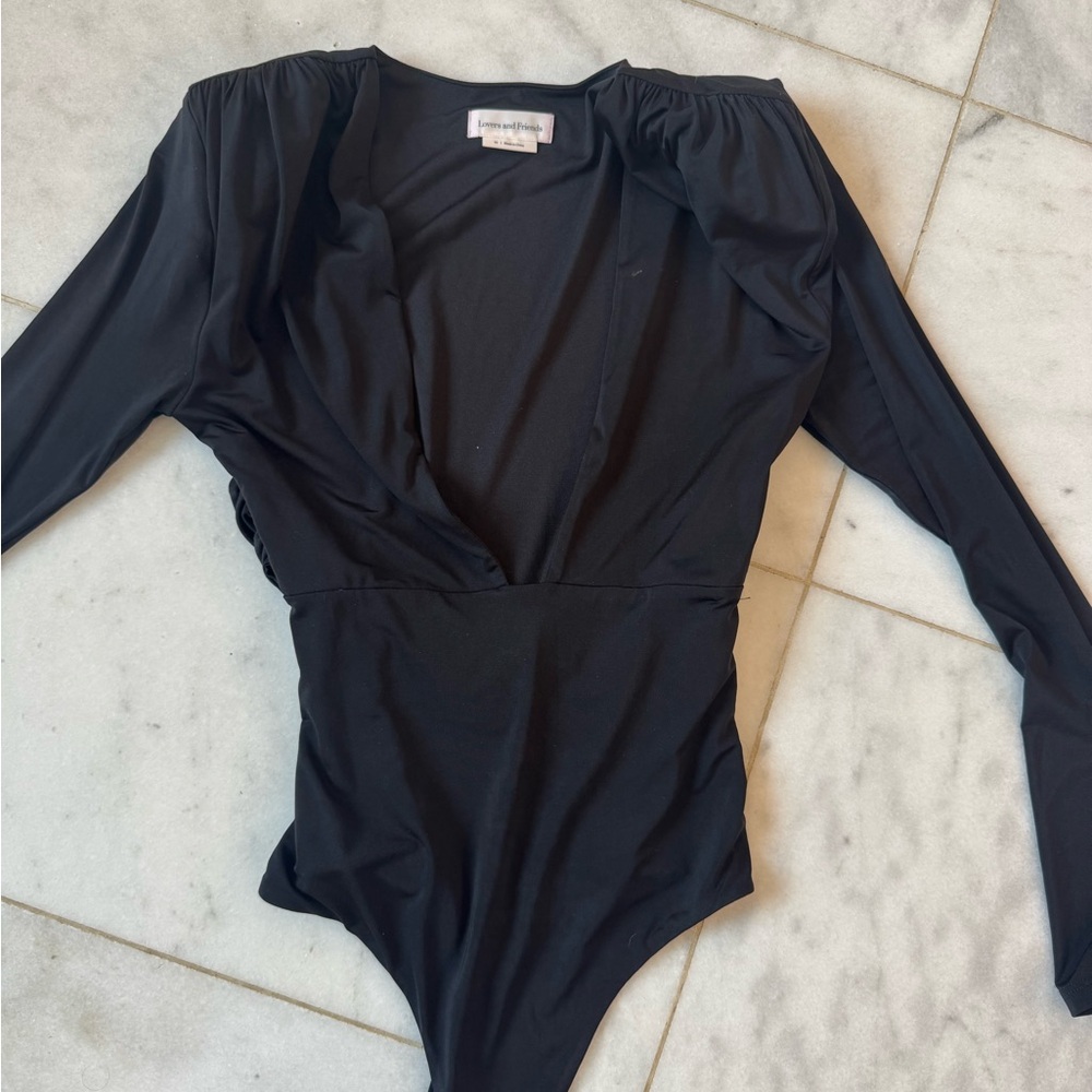 Lovers and friends plunge neck body suit with shoulder pads- xs